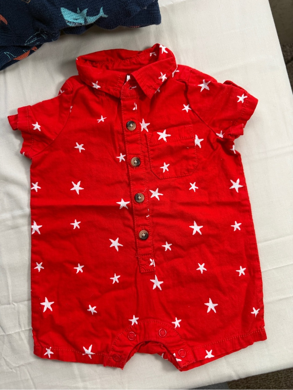 okie dokie Red Star Button-Front Romper